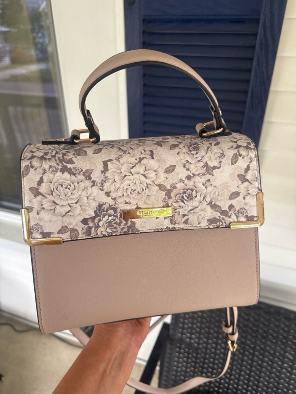 Dune Floral-Accent Blush Top-Handle Satchel
